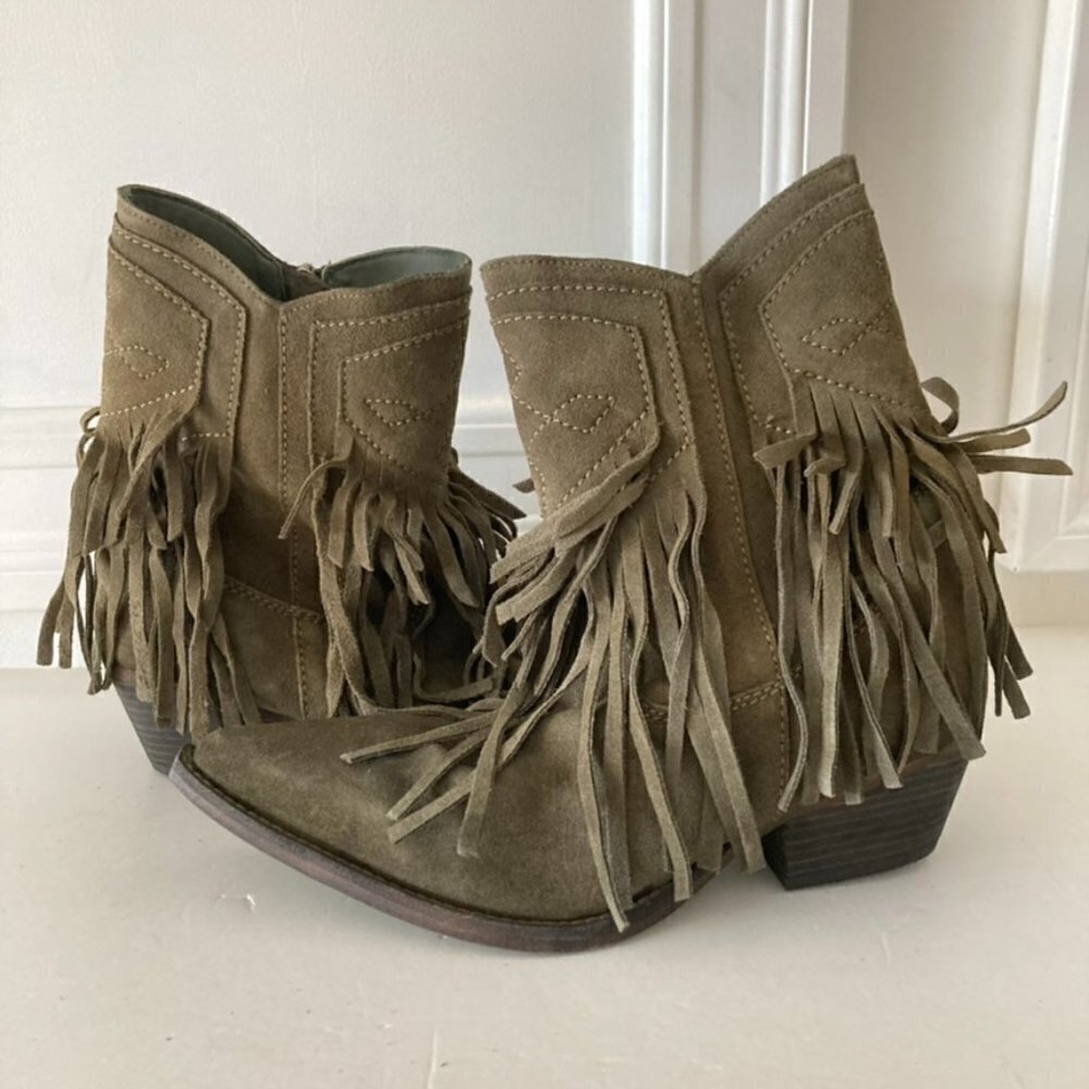 NWOT Free People Lawless Fringe Moss Suede Western Boots